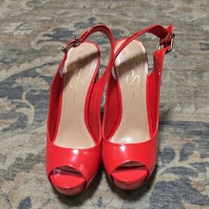 Elegant Salmon Peep-Toe Slingback Heels